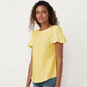 LC Lauren Conrad Smocked Shoulder Ruffle Tee